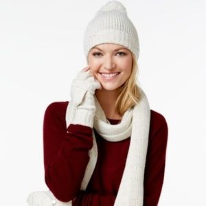 Charter Club Ivory Speckled Pom Pom Beanie Hat